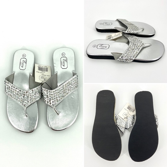JUST IN Silver Sequins Wedge Flip Flop Sandals - Picture 9 of 12